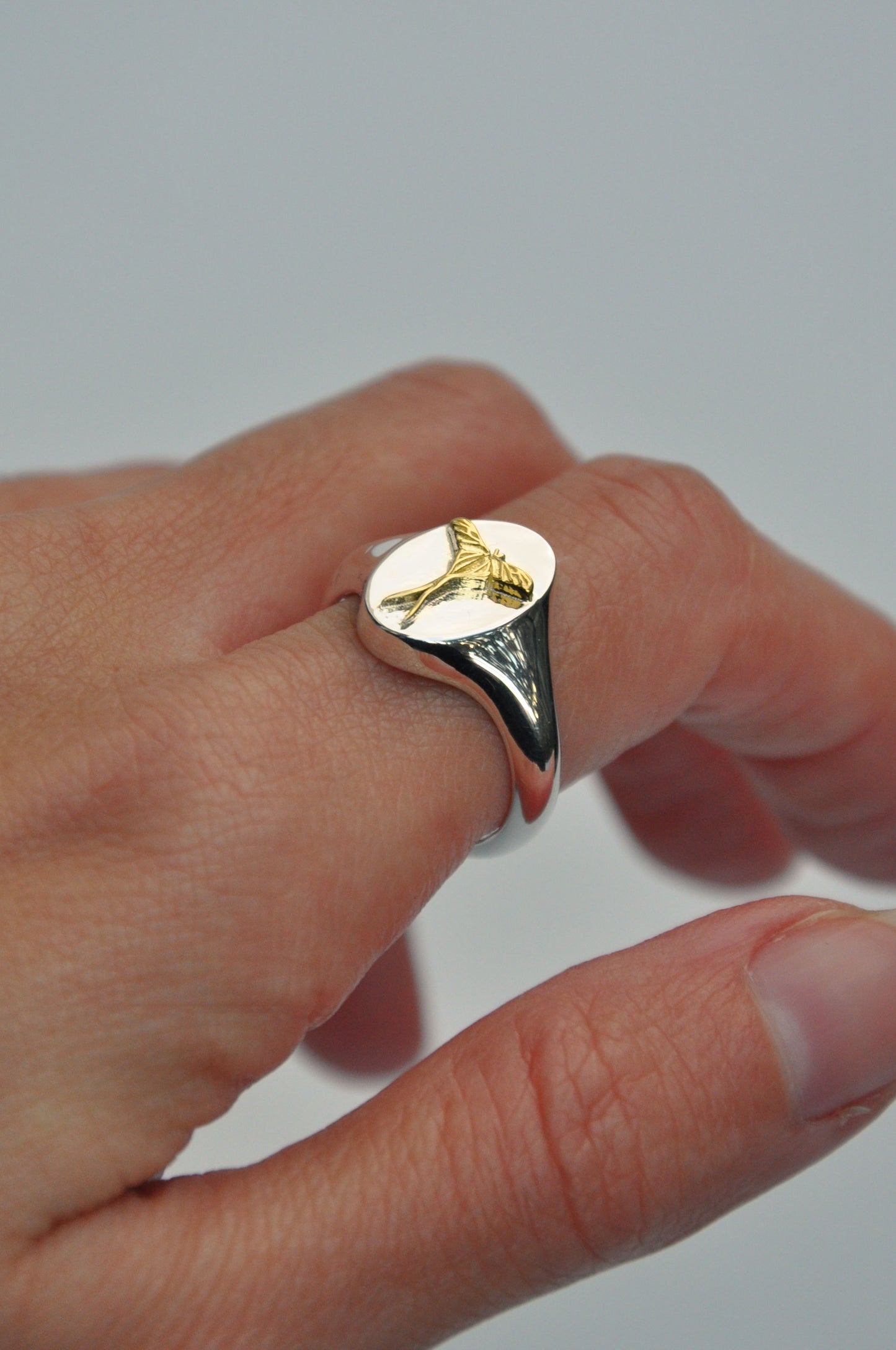 Cancer Luna Moth Signet Ring | Sterling Silver & Gold Plated