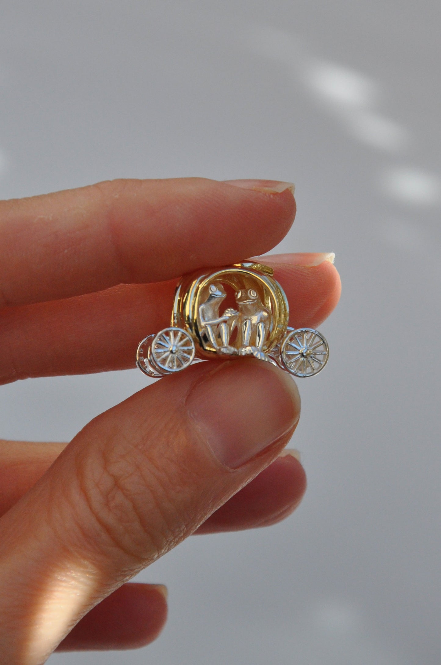 Frogs in Pumpkin Carriage Pendant – Sterling Silver & Gold Plated