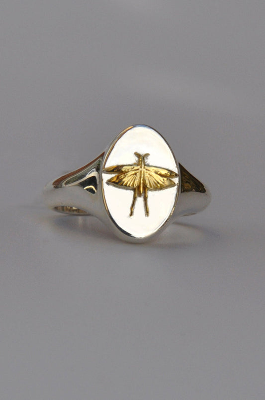 Pisces Grasshopper Signet Ring | Sterling Silver & Gold Plated