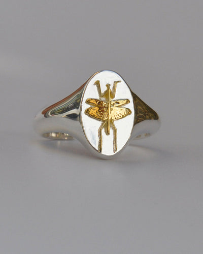 Scorpio Mantis Signet Ring | Sterling Silver & Gold Plated