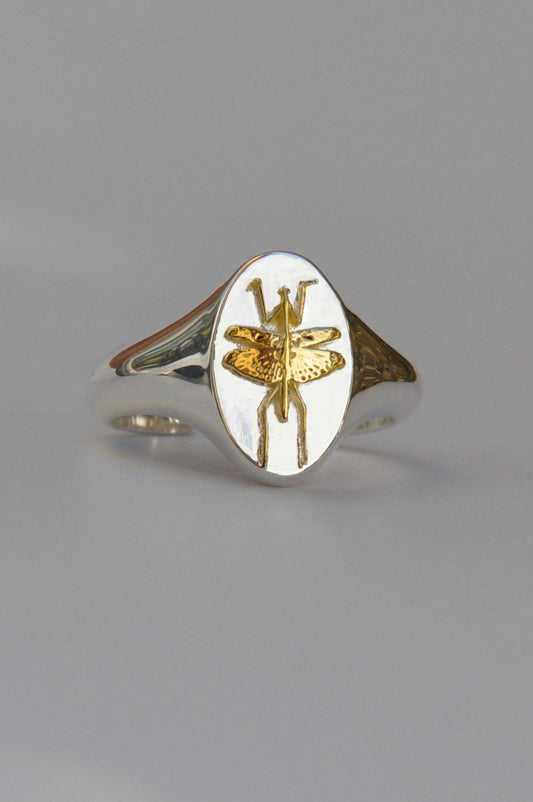 Scorpio Mantis Signet Ring | Sterling Silver & Gold Plated