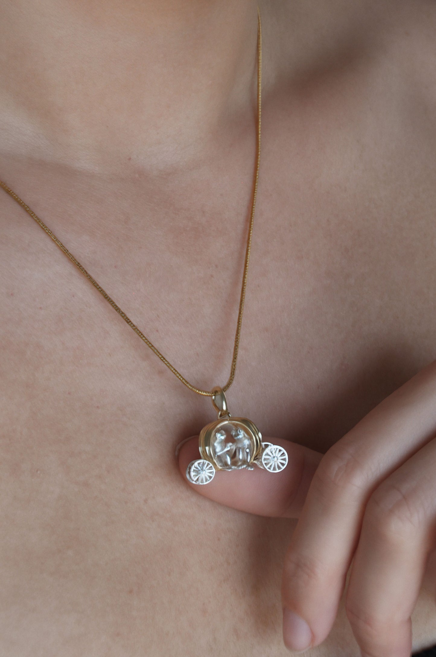 Frogs in Pumpkin Carriage Pendant – Sterling Silver & Gold Plated