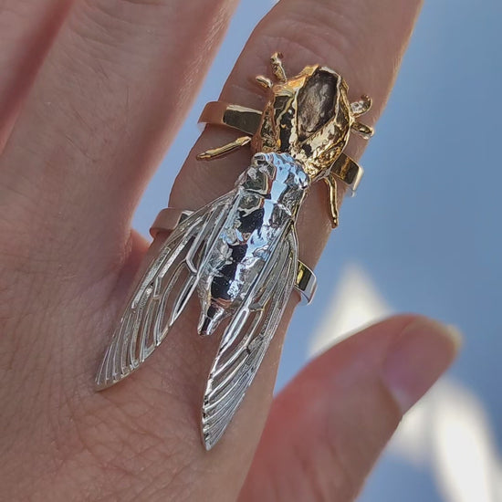 Handcrafted cicada insect stacking rings set, unique silver rings