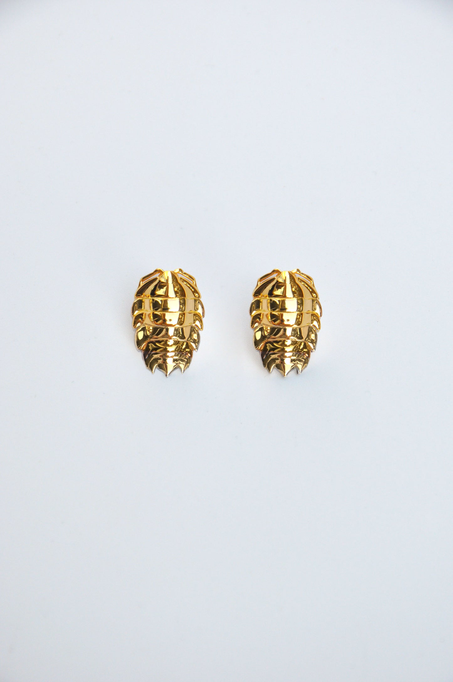 Stunning rainbow isopod earrings crafted in 14k gold plated finish, inspired by vibrant bug jewelry designs