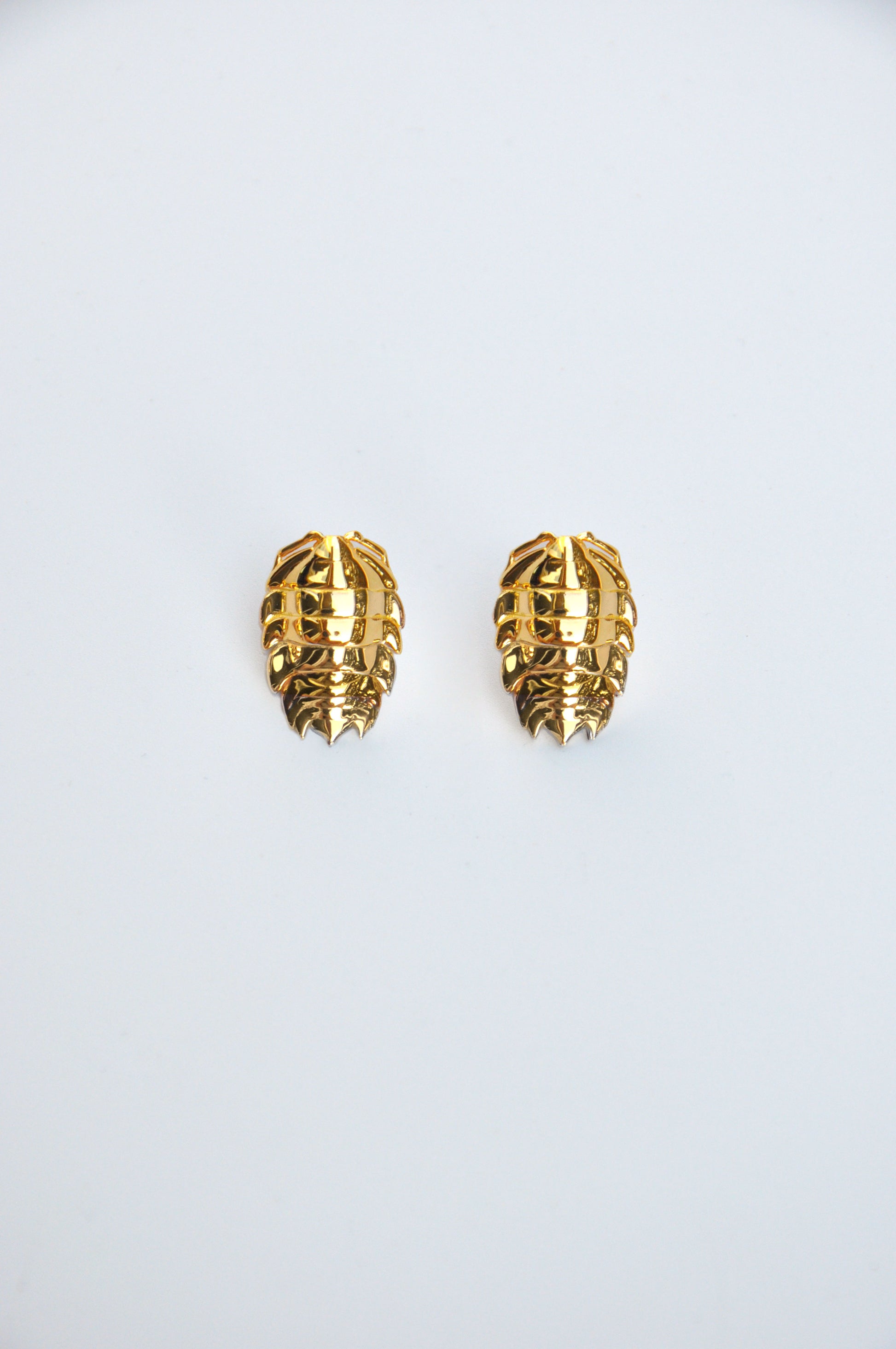 Stunning rainbow isopod earrings crafted in 14k gold plated finish, inspired by vibrant bug jewelry designs
