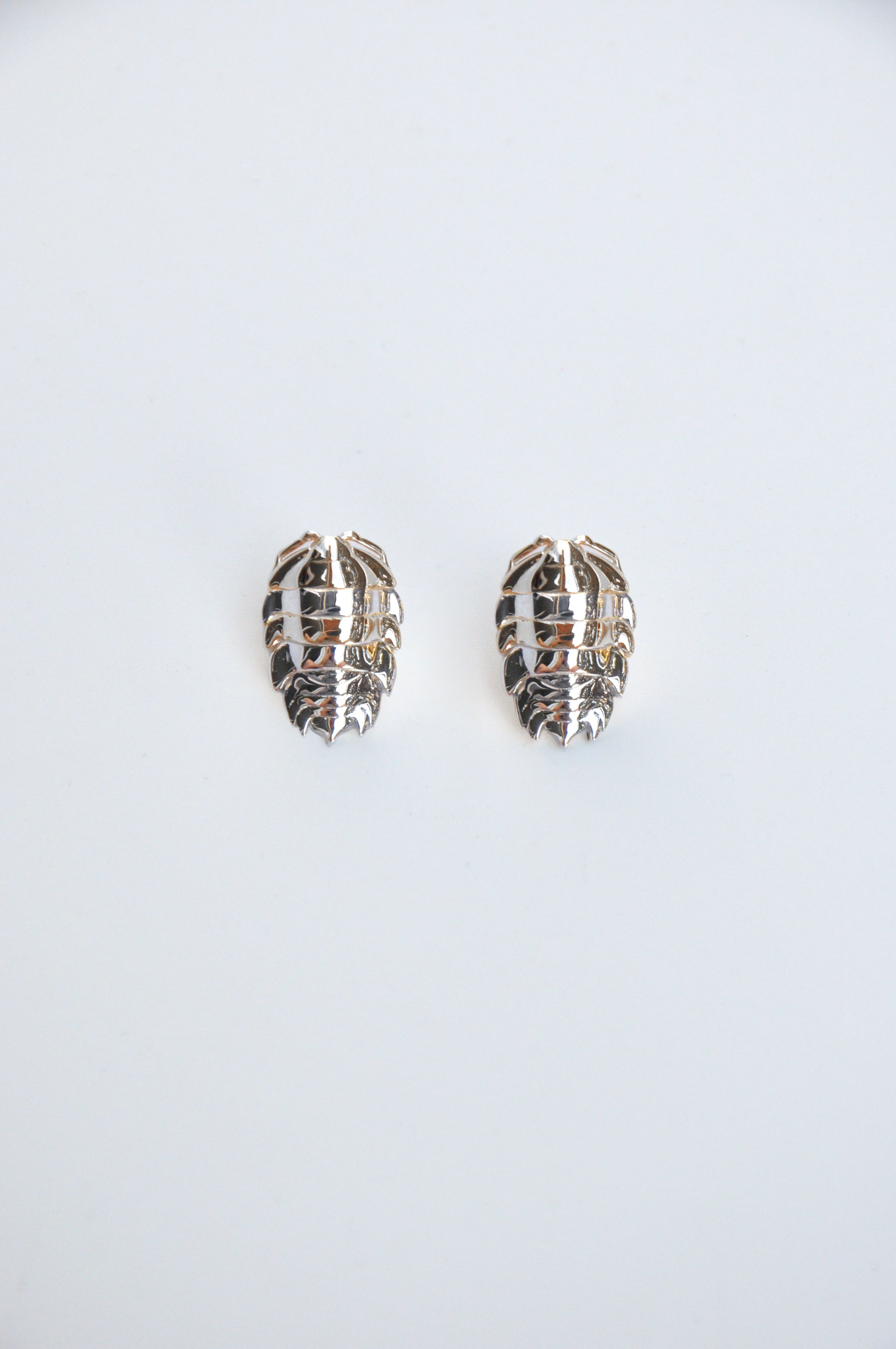 Elegant sterling silver rainbow isopod earrings, perfect for insect ring and bug jewelry enthusiasts