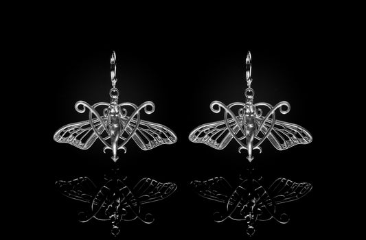 Product image of silver Art Nouveau inspired Monarch Butterfly Nymph Earrings