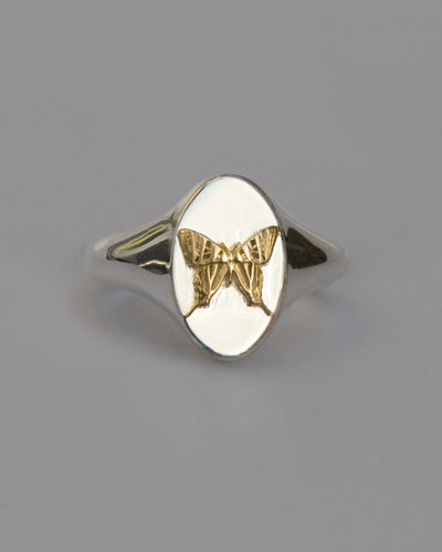 Leo Swallowtail Butterfly Signet Ring | Sterling Silver & Gold Plated