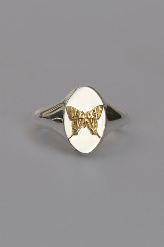 Leo Swallowtail Butterfly Signet Ring | Sterling Silver & Gold Plated