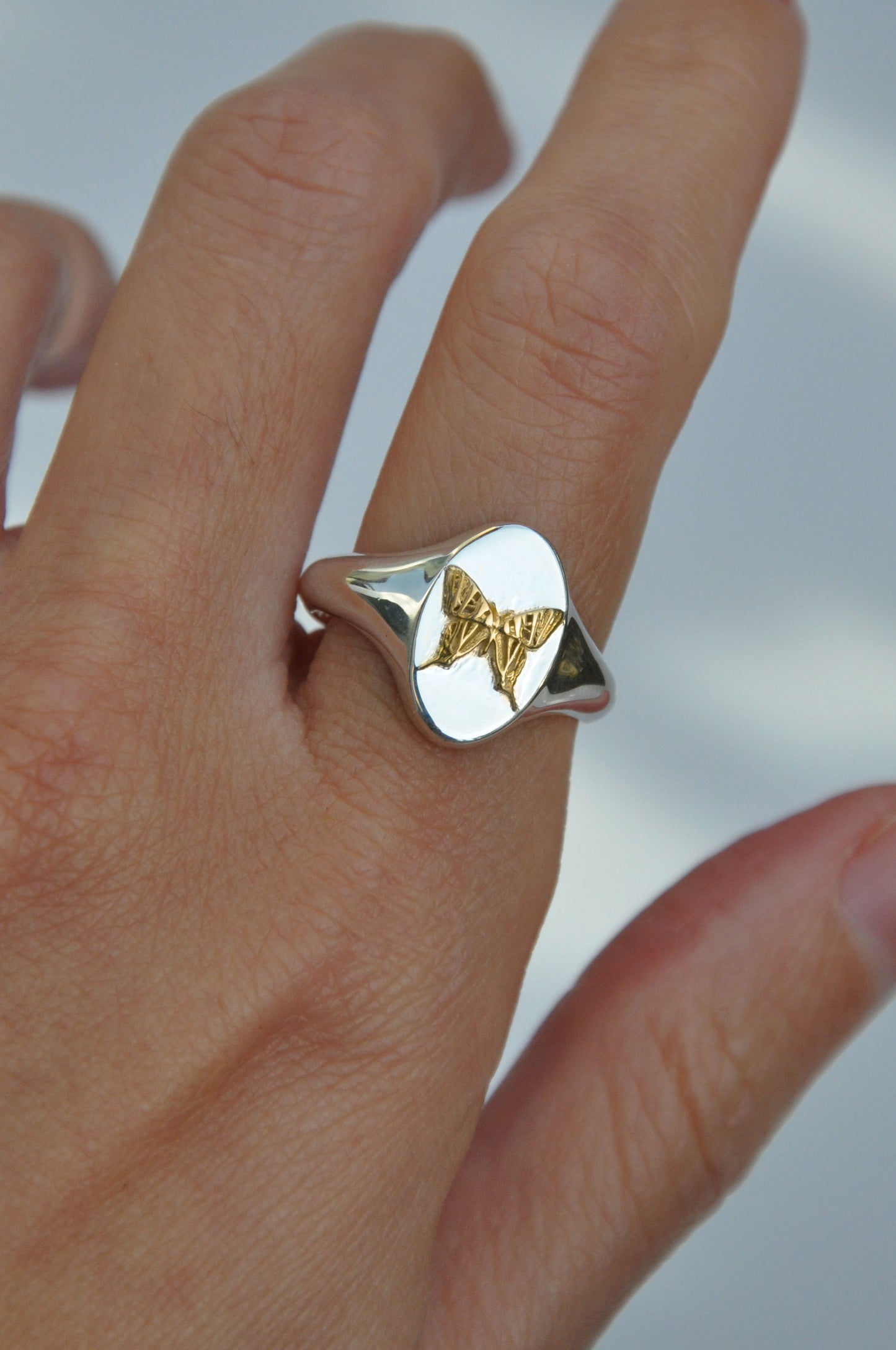 Leo Swallowtail Butterfly Signet Ring | Sterling Silver & Gold Plated