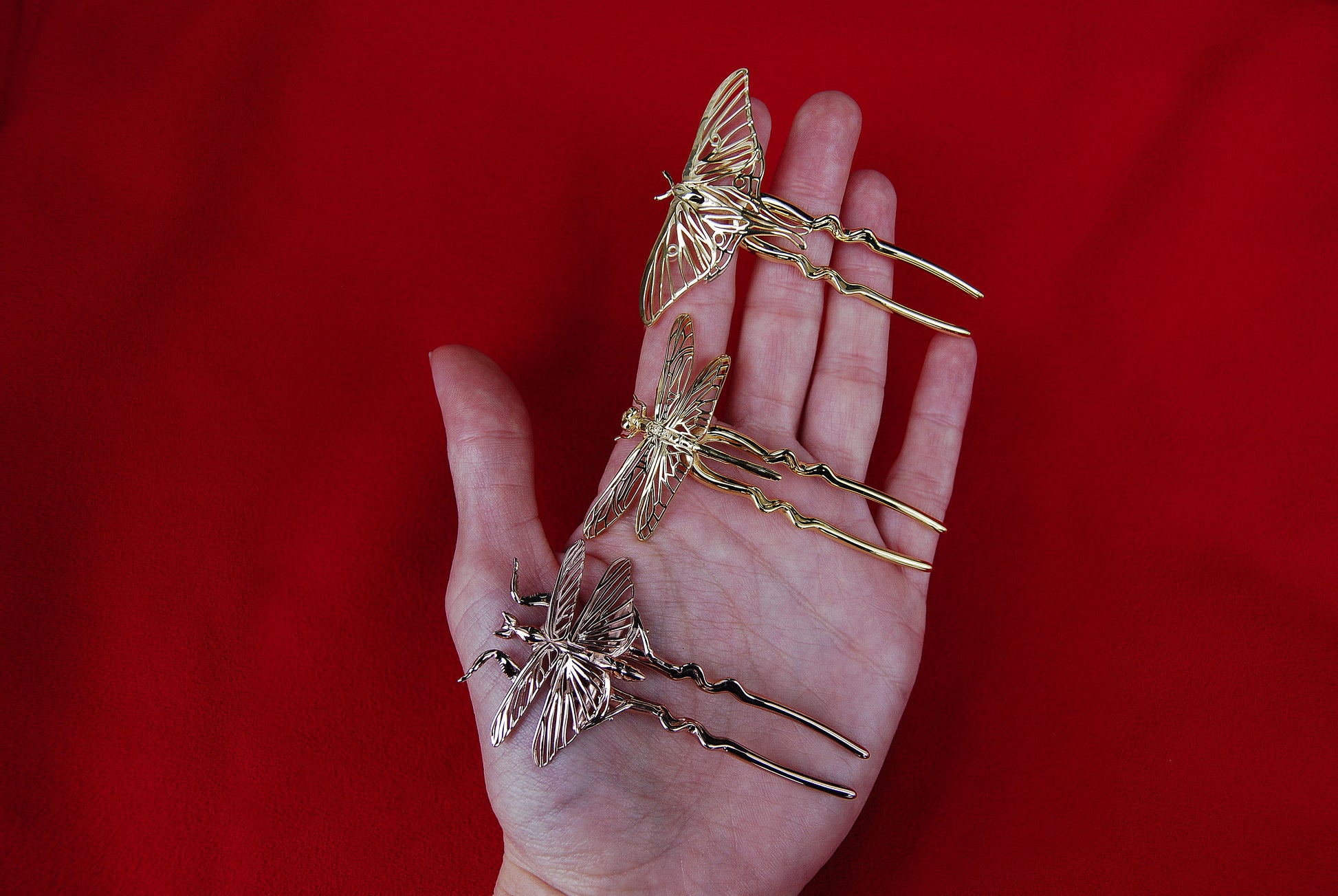 Whimsical orchid mantis hair accessory 