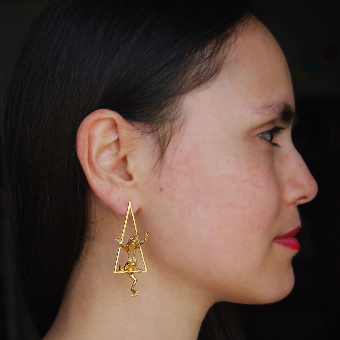 Triangle Frog Hoop Earrings