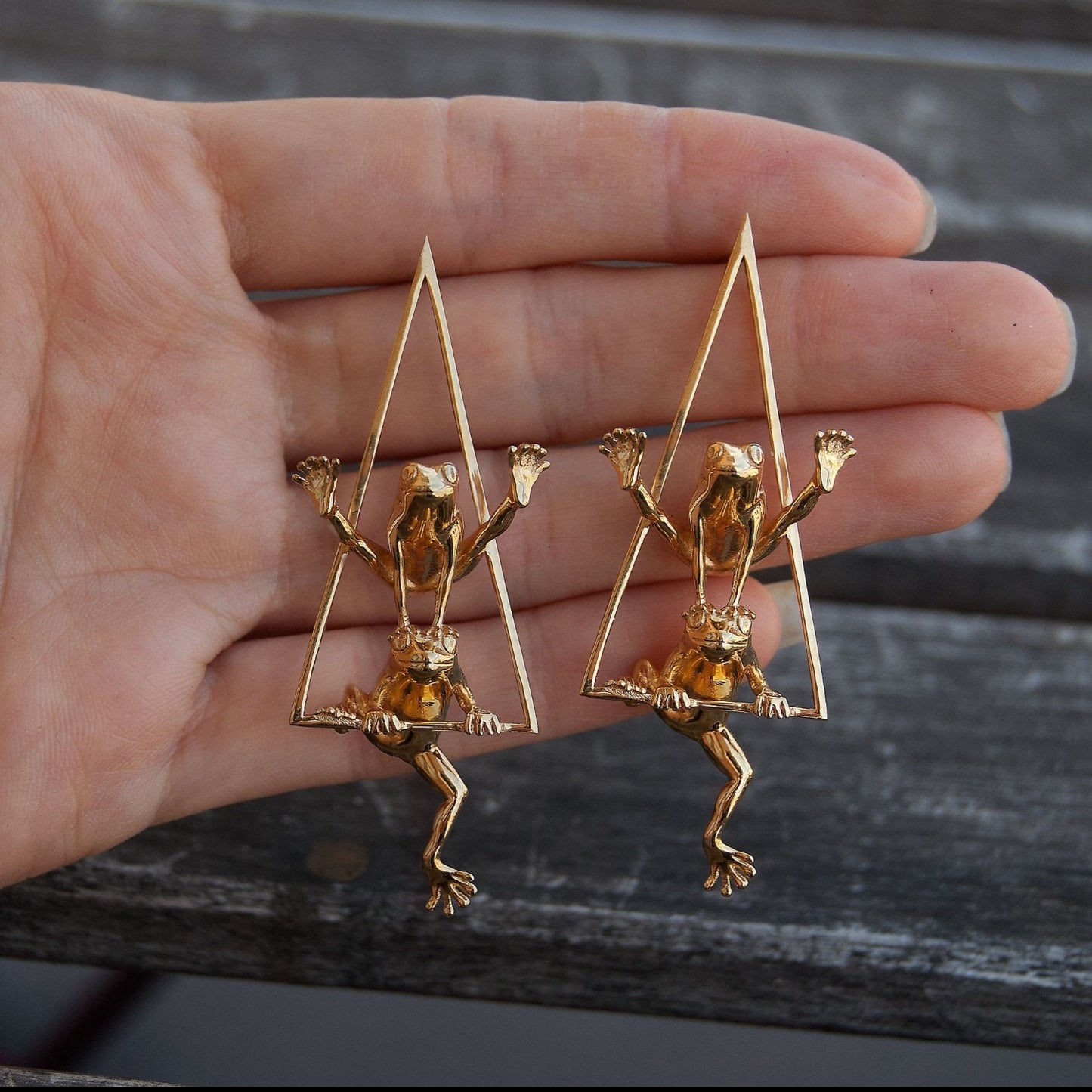 Triangle Frog Hoop Earrings