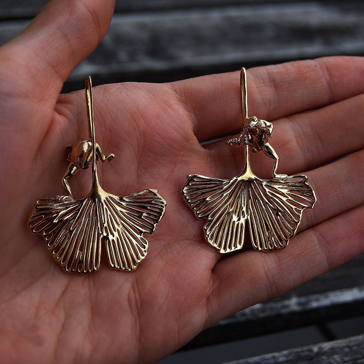 Ginkgo Leaf Hoop Earrings Gold Plated Drop Earrings Long - Etsy | Statement  drop earrings, Earrings, Leaf earrings