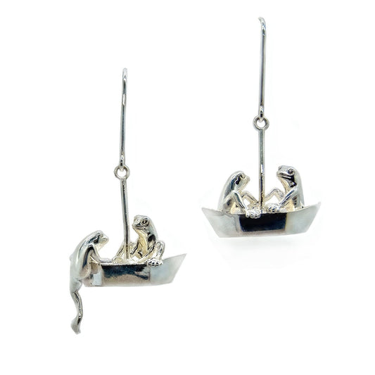 Frogs On Origami Boat Drop Earrings